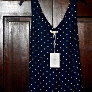 Sleeveless Camisole Top Size M Navy white polka dot chiffon